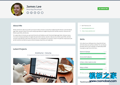 HTML5网站技术开发者web简历模板