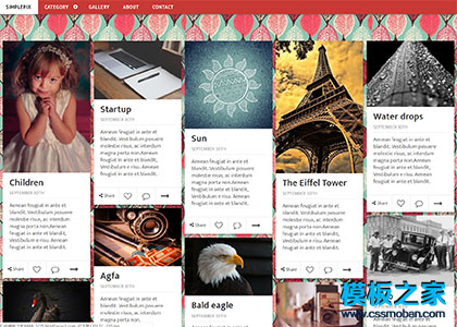 红色瀑布流布局图片分享站html5模板