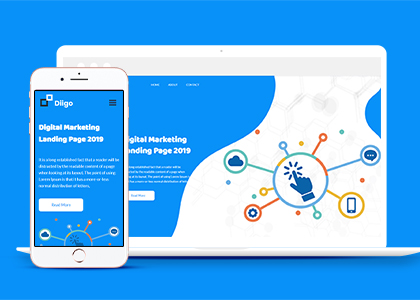 蓝白几何图形数字营销着陆页自适应网站模板