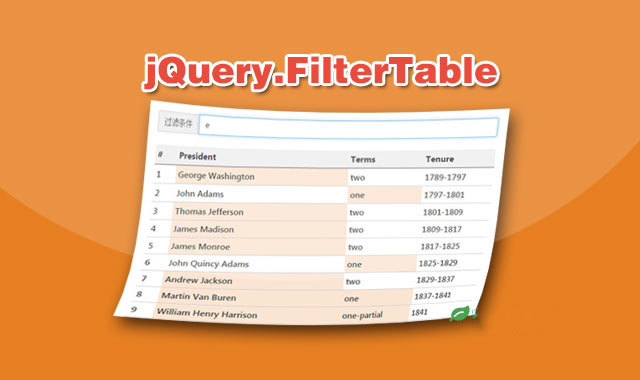 jQuery表格搜索过滤和单元格高亮插件
